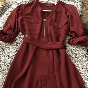 Express burgundy belted dress